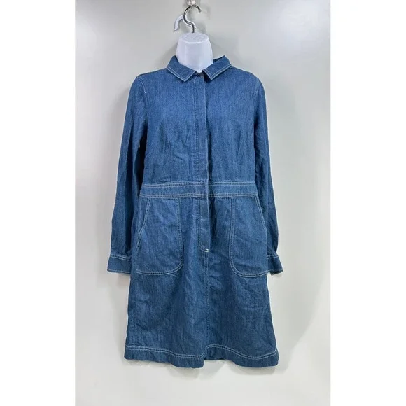 Boden Denim Shirt Dress Blue Cotton Long Sleeve Minimalist Preppy Size 8R Casual - Picture 11 of 14
